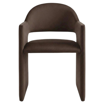 Performance Velvet Dining Armchair with Solid Wood Legs, Chocholate Brown