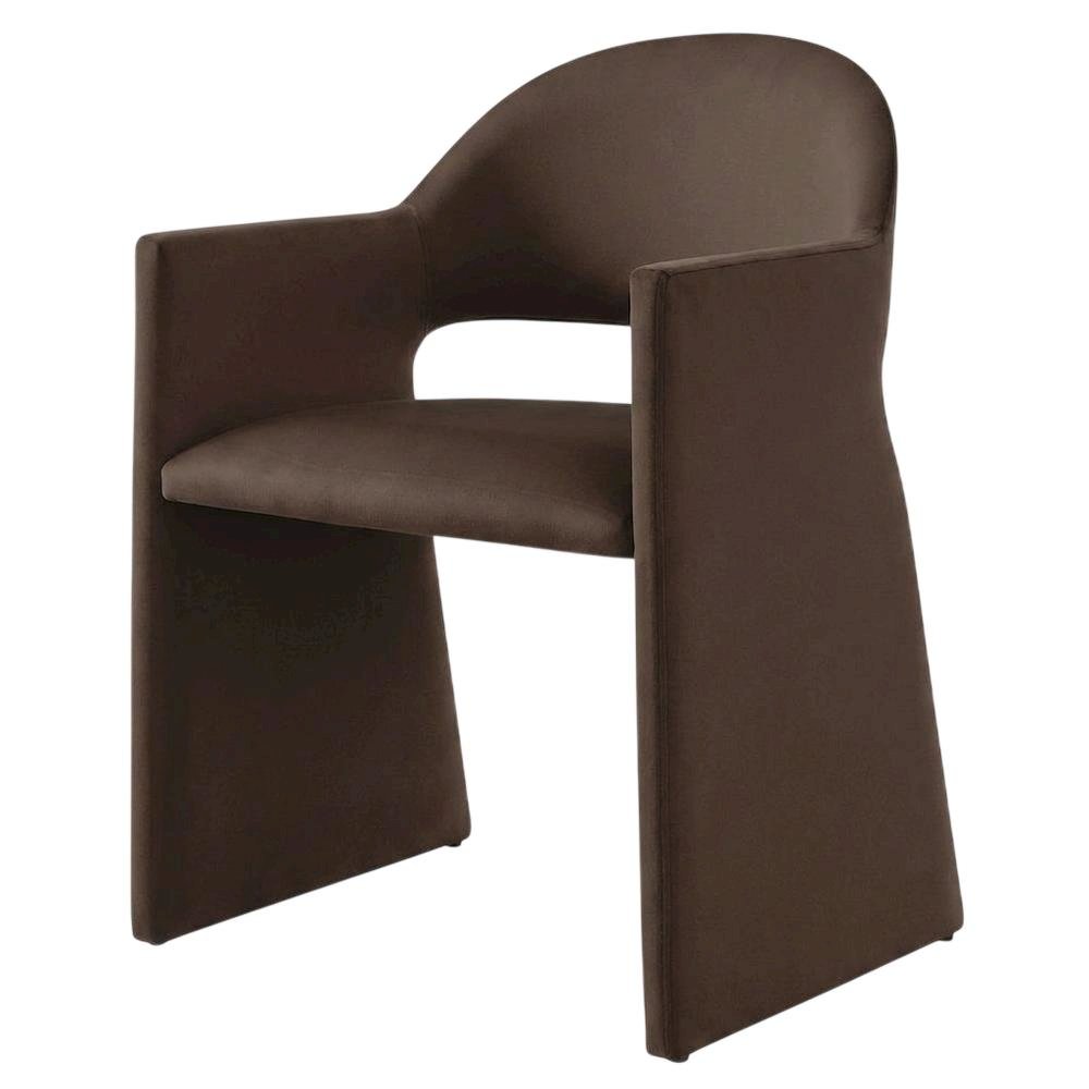 Performance Velvet Dining Armchair with Solid Wood Legs, Chocholate Brown