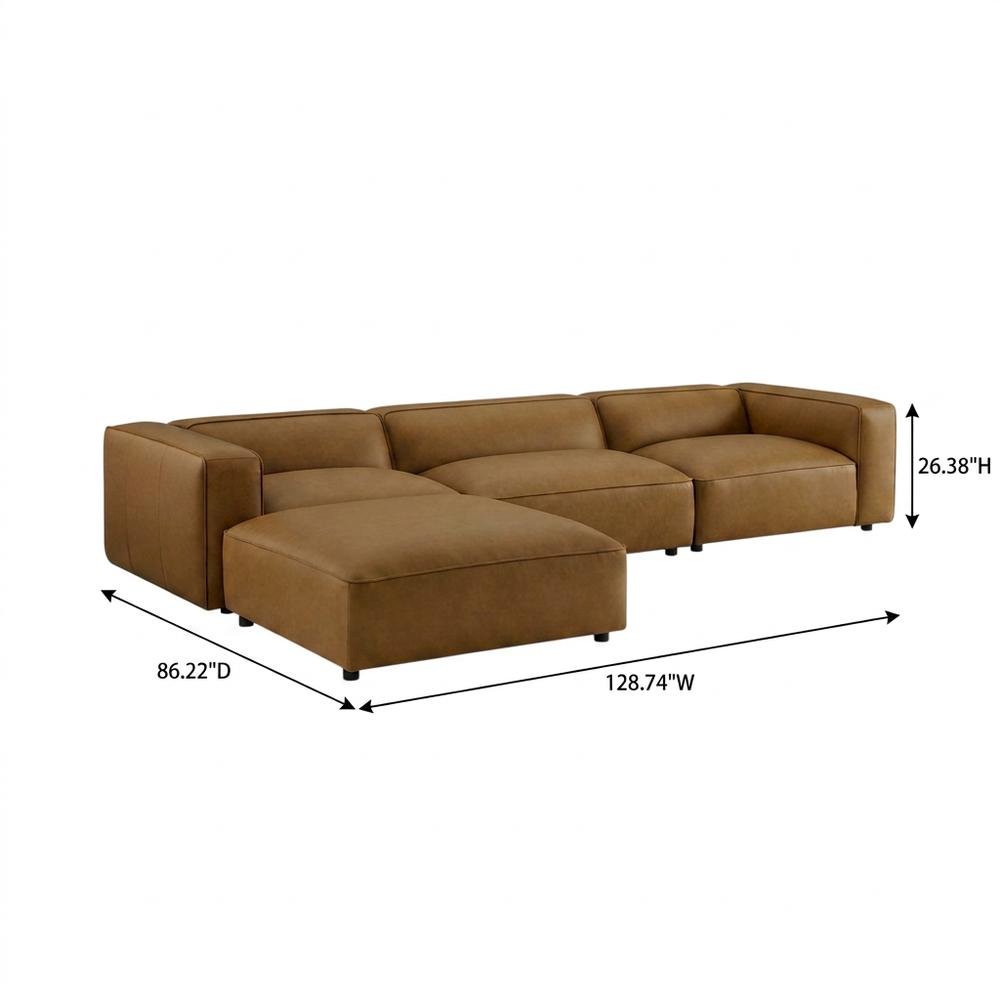 Vegan Leather Modular Sectional Sofa and Couch for Living Room, Camel