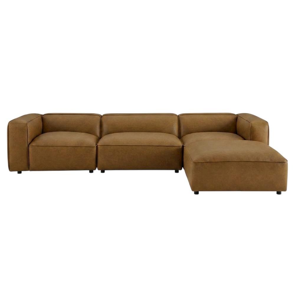 Vegan Leather Modular Sectional Sofa and Couch for Living Room, Camel
