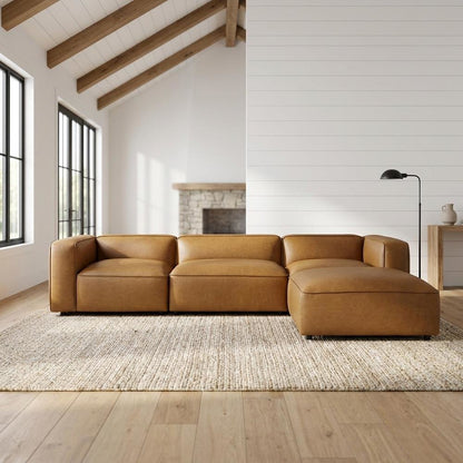 Vegan Leather Modular Sectional Sofa and Couch for Living Room, Camel
