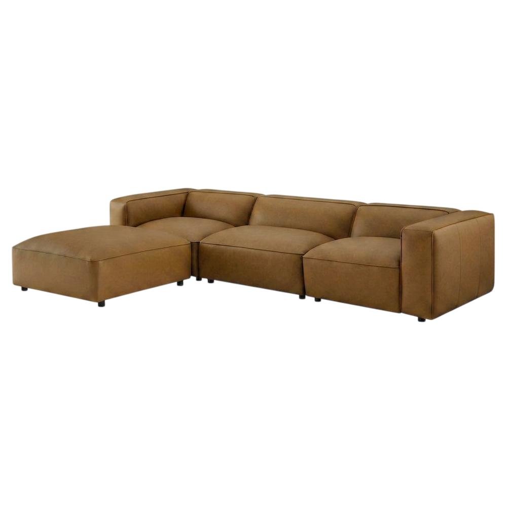 Vegan Leather Modular Sectional Sofa and Couch for Living Room, Camel