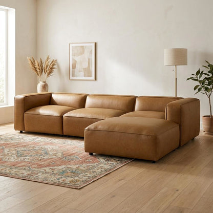 Vegan Leather Modular Sectional Sofa and Couch for Living Room, Camel