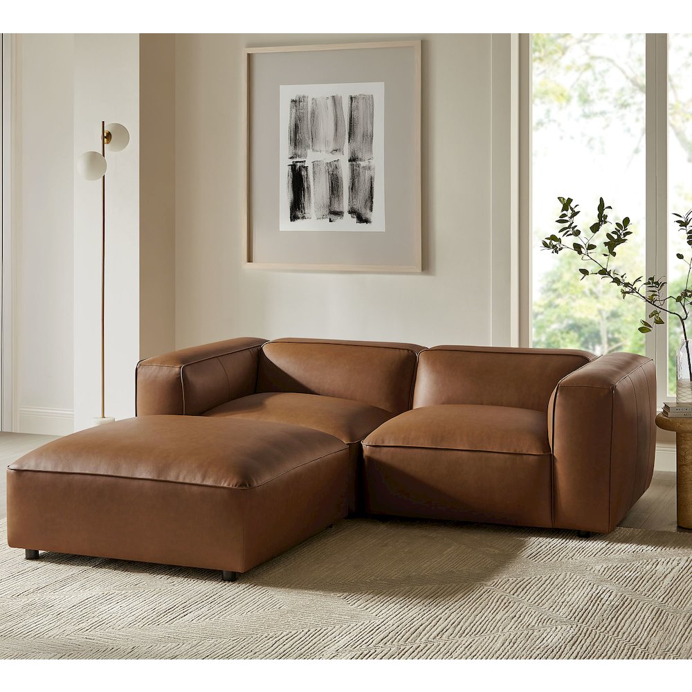 Auren 3-Piece Upholstered Vegan Leather Modular Loveseat with Ottoman