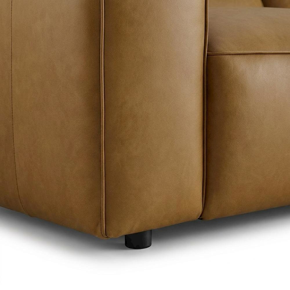 Upholstered Vegan Leather Modular Sectional Sofa with Mid-Century Style, Camel