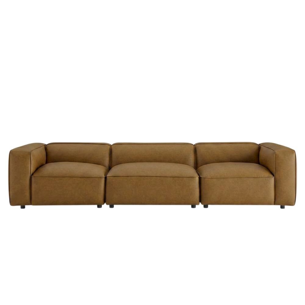 Upholstered Vegan Leather Modular Sectional Sofa with Mid-Century Style, Camel