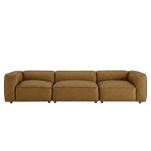 Upholstered Vegan Leather Modular Sectional Sofa with Mid-Century Style, Camel
