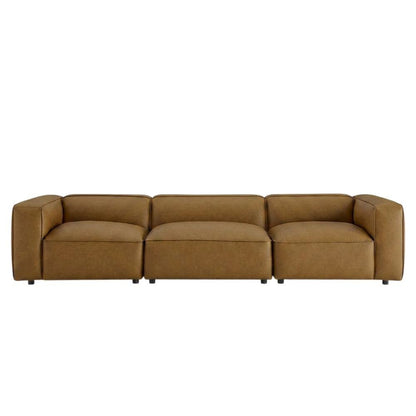 Upholstered Vegan Leather Modular Sectional Sofa with Mid-Century Style, Camel