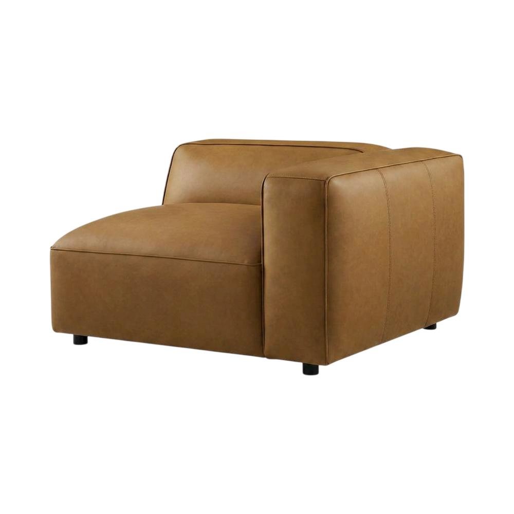Upholstered Vegan Leather Modular Sectional Sofa with Mid-Century Style, Camel