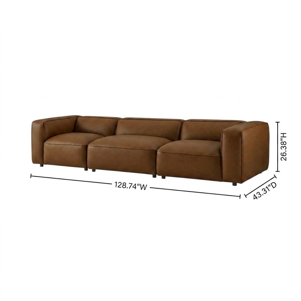 Upholstered Vegan Leather Modular Sectional Sofa with Mid-Century Style, Coffee