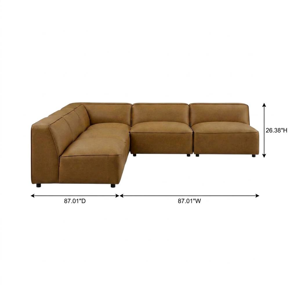 Vegan Leather Modular L-Shaped Sectional Couch for Living Room, Camel