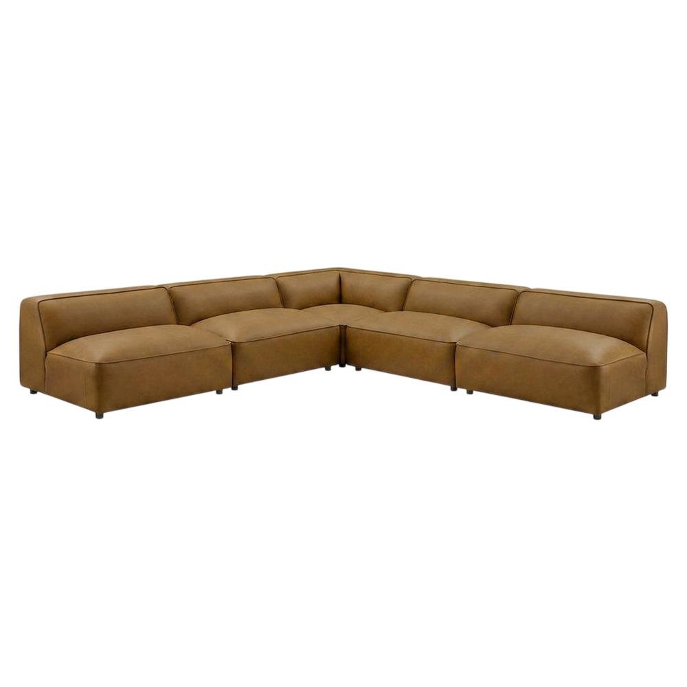Vegan Leather Modular L-Shaped Sectional Couch for Living Room, Camel