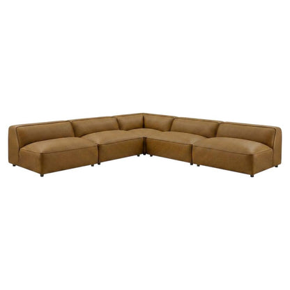Vegan Leather Modular L-Shaped Sectional Couch for Living Room, Camel