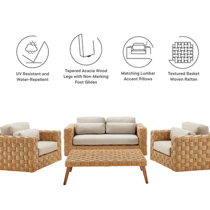 Thames 4-Piece Outdoor Patio Wicker Outdoor Patio Rattan Furniture Set