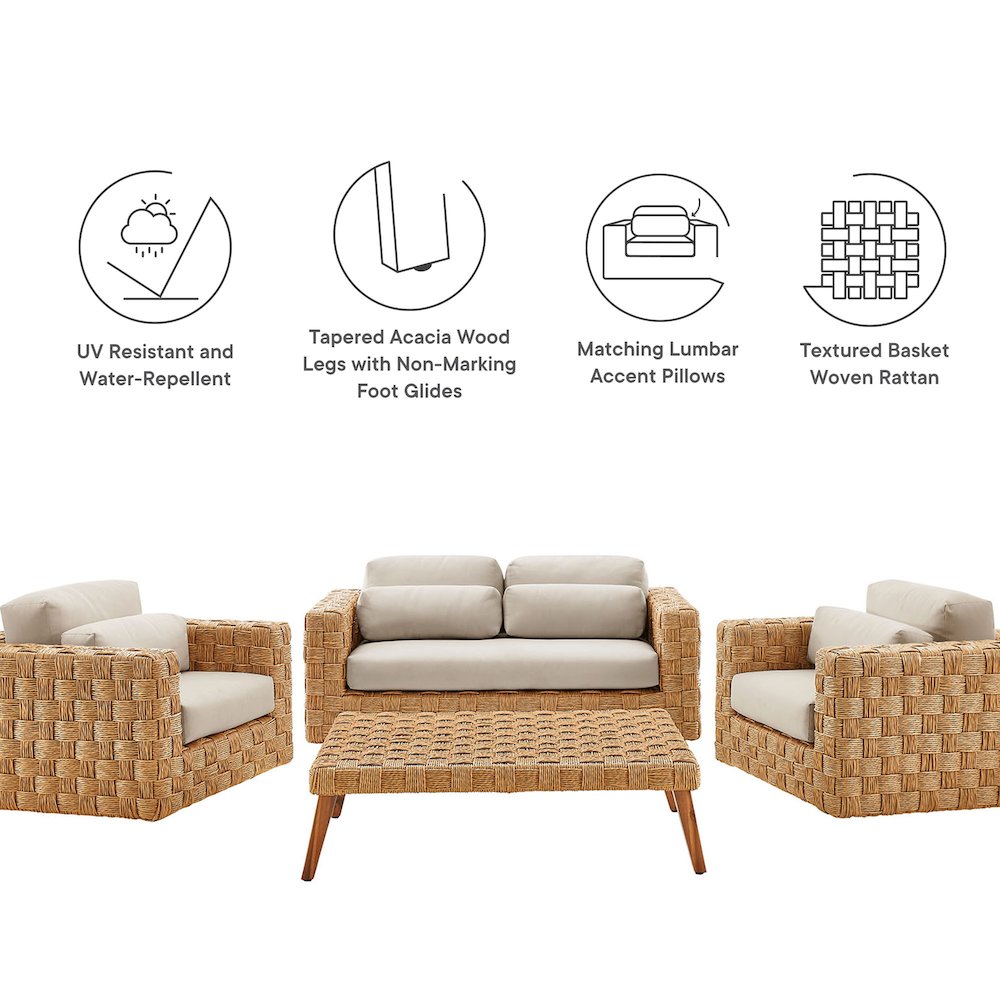 Thames 4-Piece Outdoor Patio Wicker Outdoor Patio Rattan Furniture Set