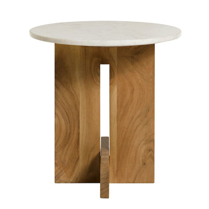 Tarin Acacia Wood and Marble Side Table