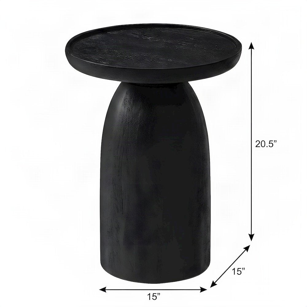 Round Solid Wood Pedestal Side Table, Small Modern Drum Accent End Table, Black
