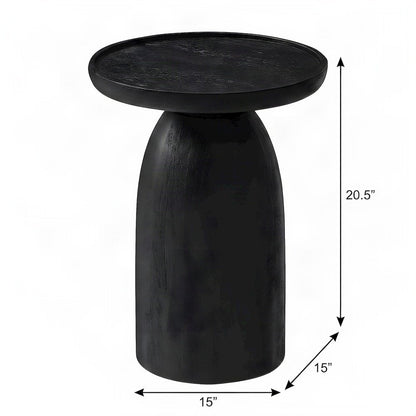 Round Solid Wood Pedestal Side Table, Small Modern Drum Accent End Table, Black