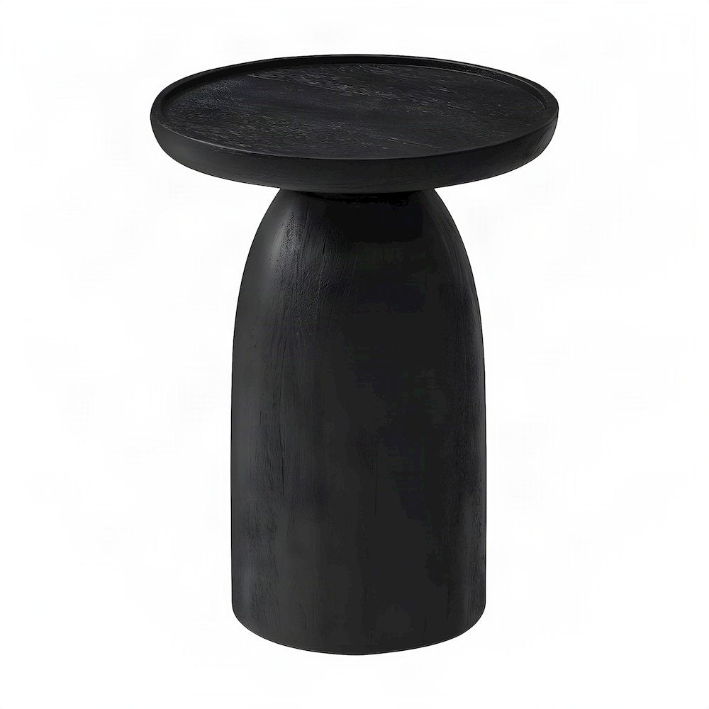 Round Solid Wood Pedestal Side Table, Small Modern Drum Accent End Table, Black
