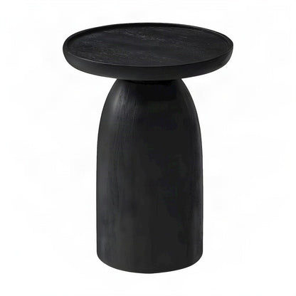 Round Solid Wood Pedestal Side Table, Small Modern Drum Accent End Table, Black