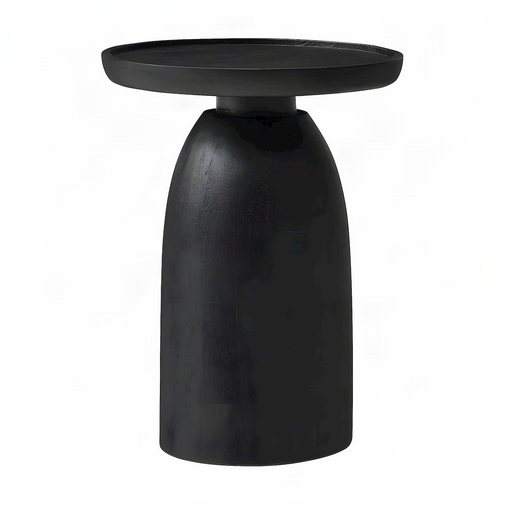Round Solid Wood Pedestal Side Table, Small Modern Drum Accent End Table, Black