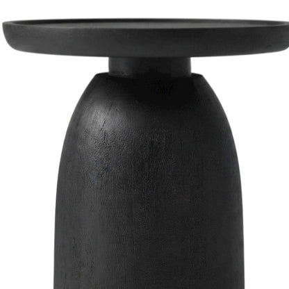 Round Solid Wood Pedestal Side Table, Small Modern Drum Accent End Table, Black