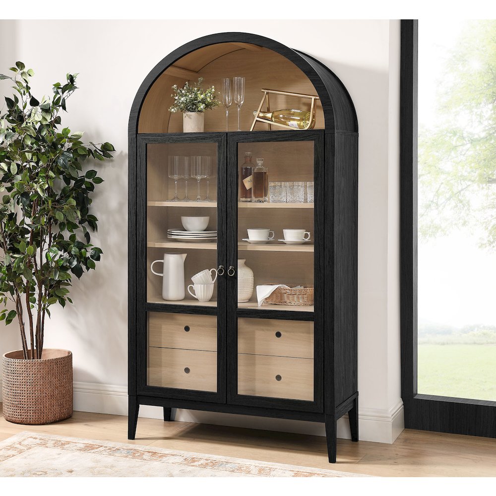 Nolan 74" Tall Wide Arched Storage Display Cabinet