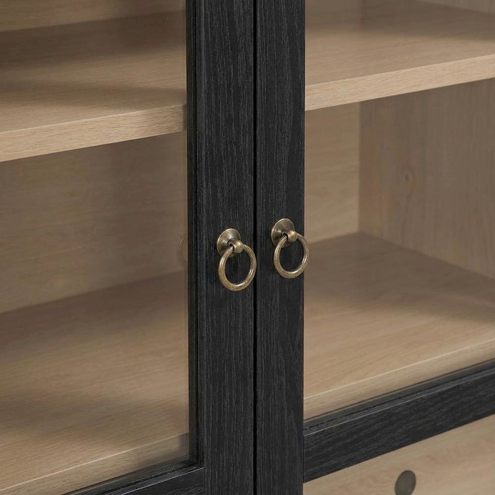 Wooden Arched Display Cabinet, Tall Curio with Storage, Black Oak
