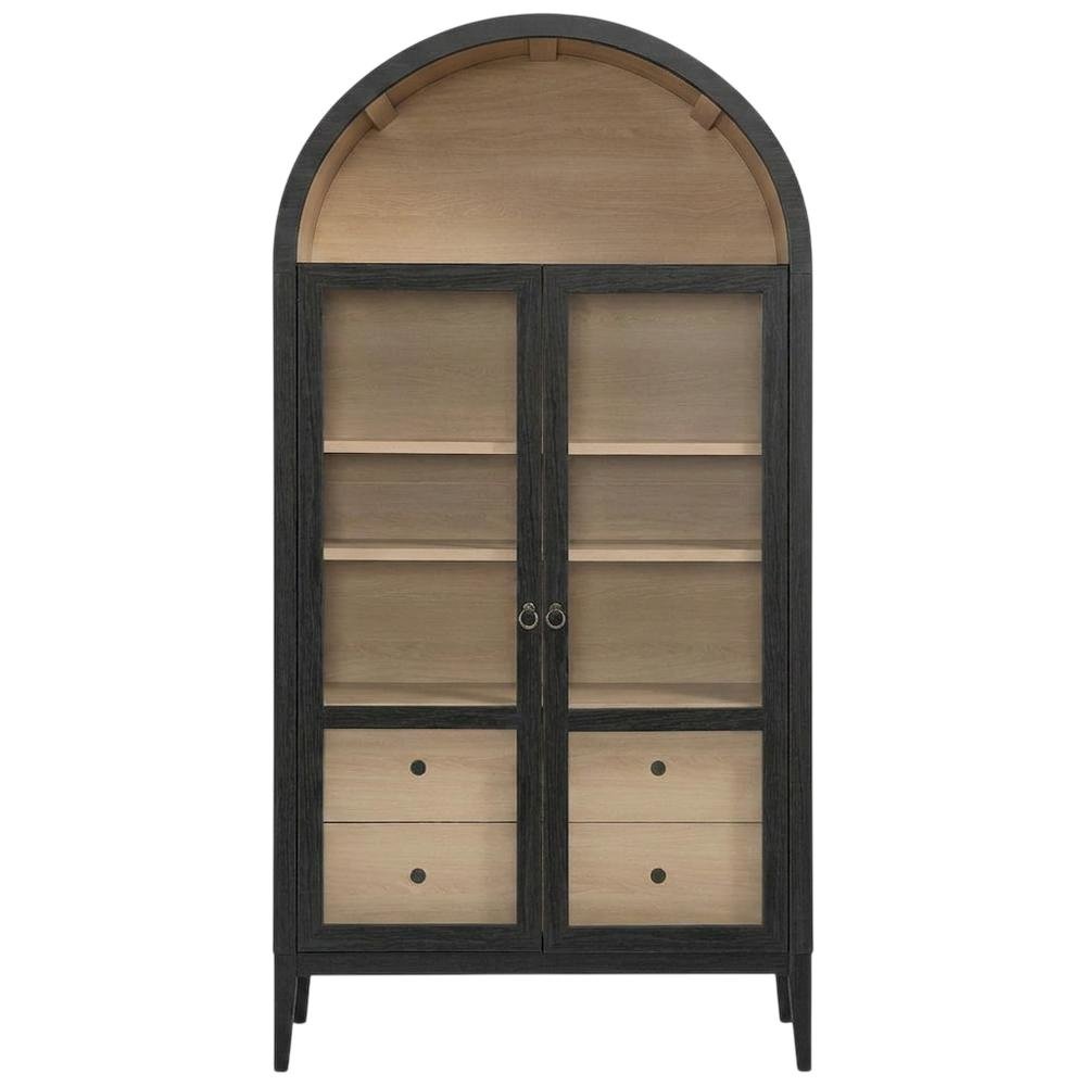 Wooden Arched Display Cabinet, Tall Curio with Storage, Black Oak