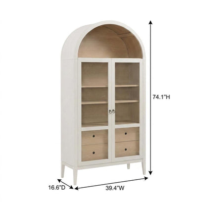 Wooden Arched Display Cabinet, Tall Curio with Storage, Ivory Oak
