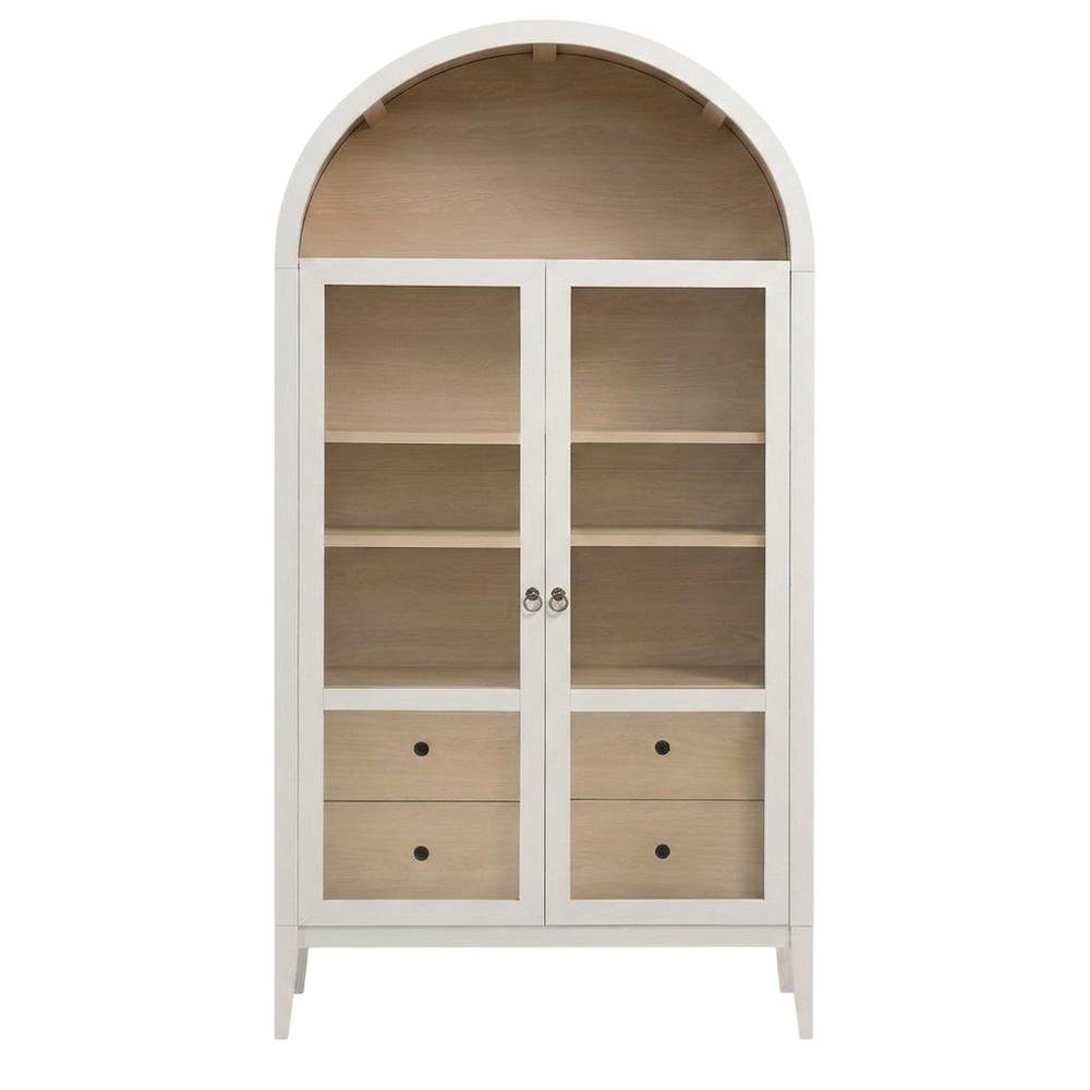 Wooden Arched Display Cabinet, Tall Curio with Storage, Ivory Oak