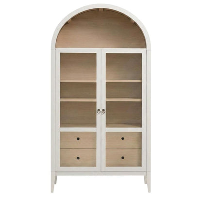 Wooden Arched Display Cabinet, Tall Curio with Storage, Ivory Oak