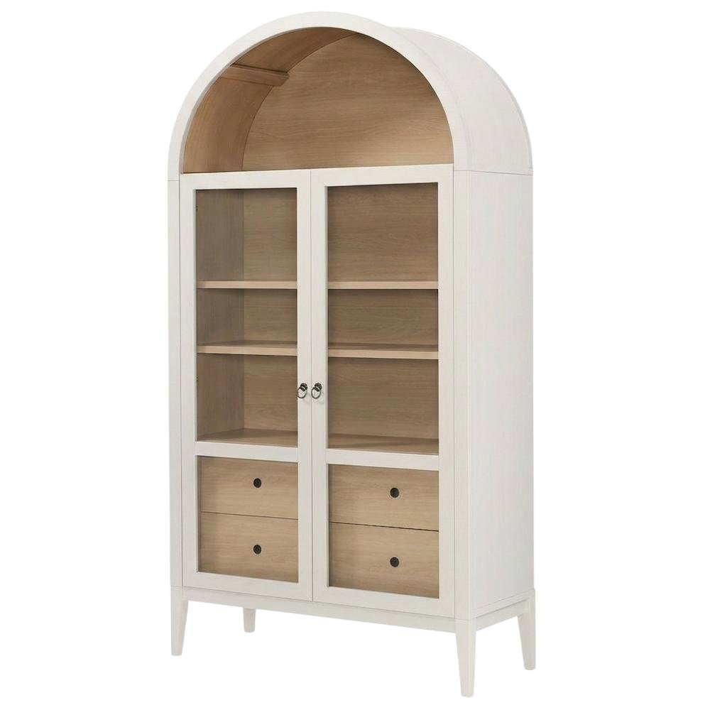 Wooden Arched Display Cabinet, Tall Curio with Storage, Ivory Oak