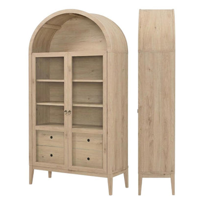 Wooden Arched Display Cabinet, Tall Curio with Storage, Light Oak