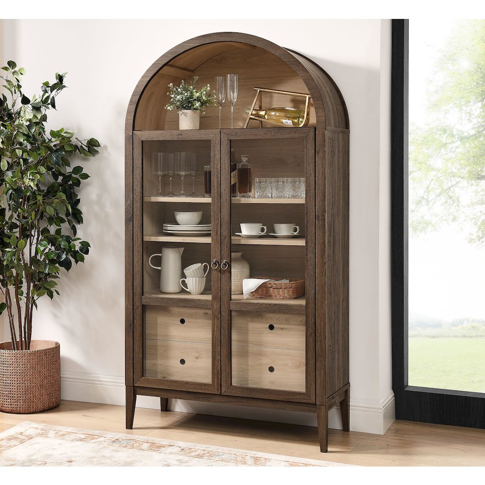 Nolan 74" Tall Wide Arched Storage Display Cabinet