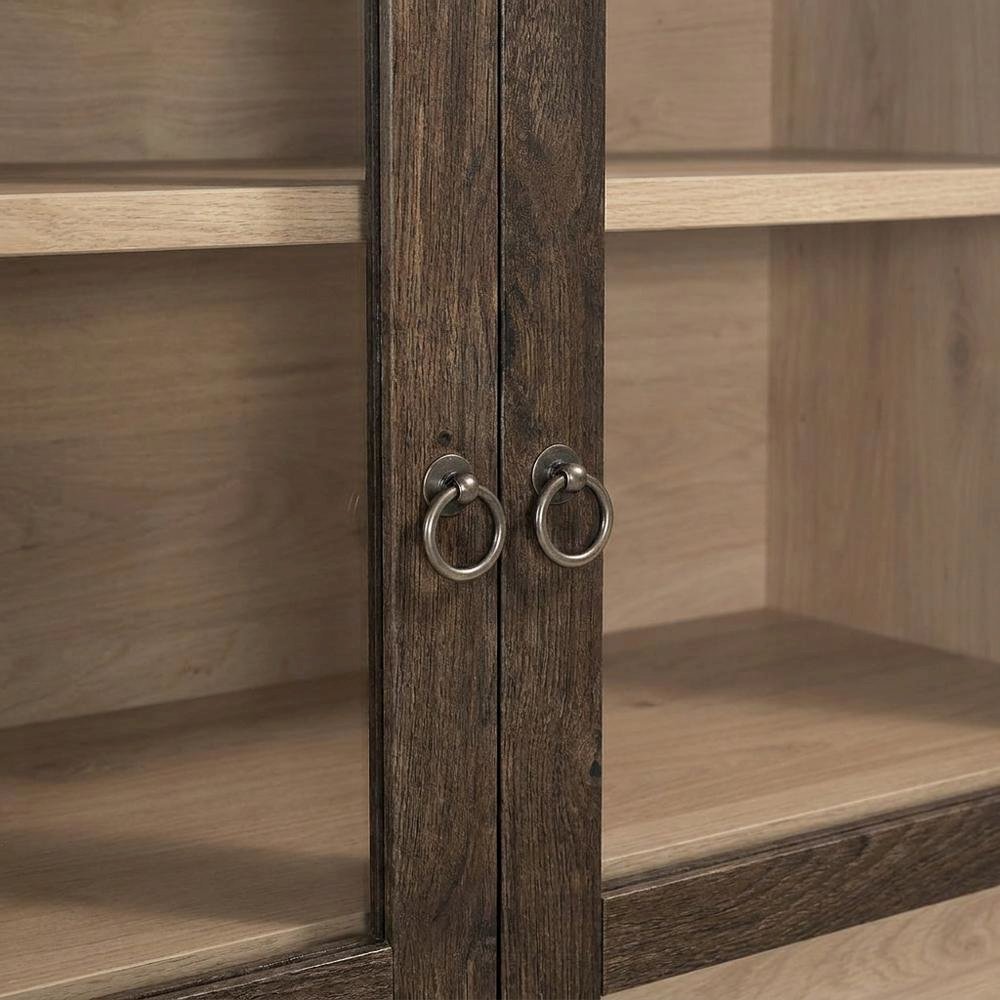 Wooden Arched Display Cabinet, Tall Curio with Storage, Walnut Light Oak