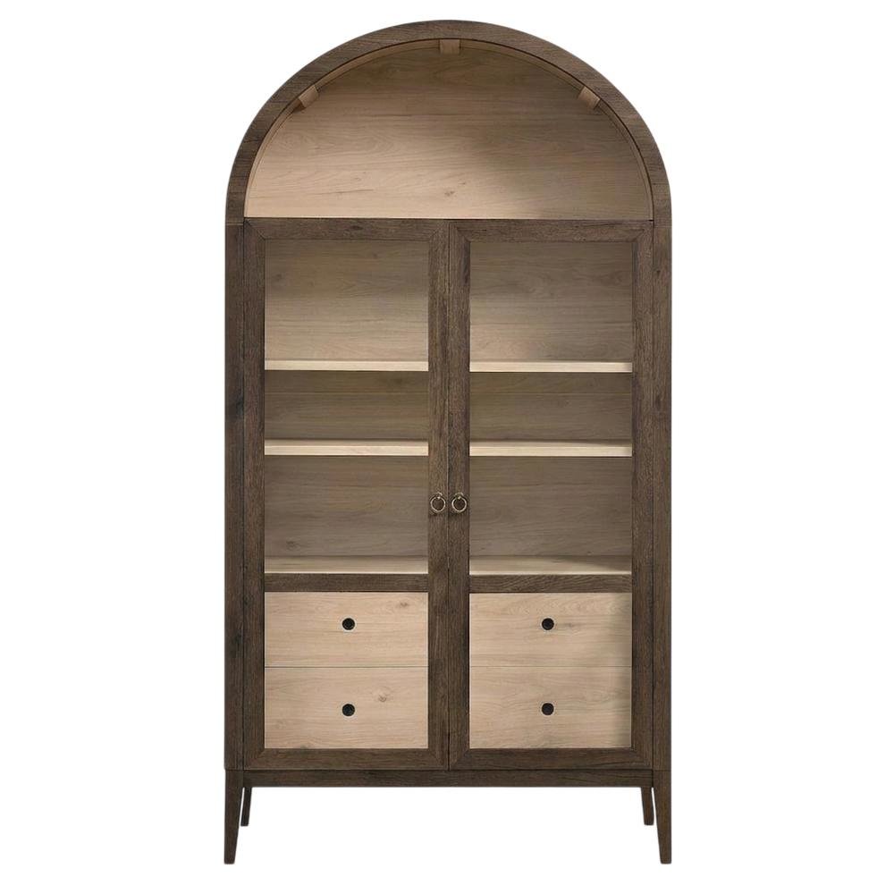 Wooden Arched Display Cabinet, Tall Curio with Storage, Walnut Light Oak