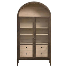 Wooden Arched Display Cabinet, Tall Curio with Storage, Walnut Light Oak