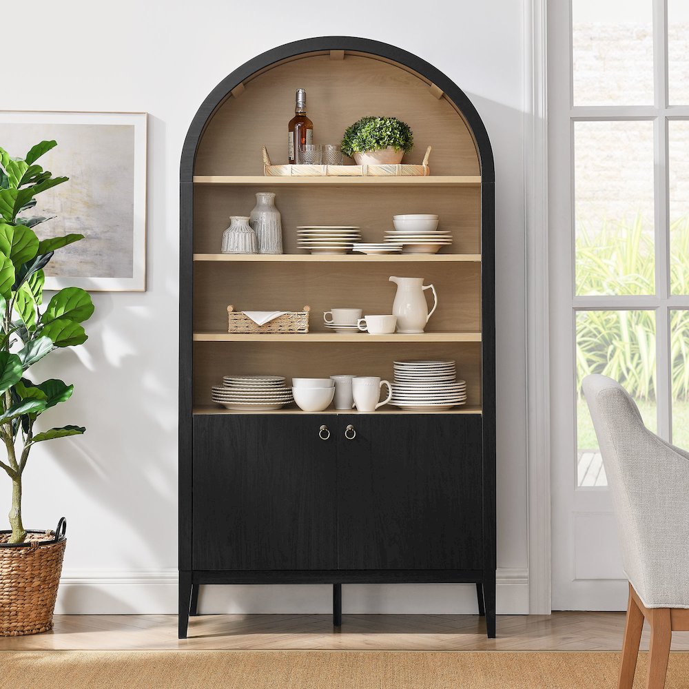 Nolan 74" Tall Wide Arched Storage Display Cabinet Bookshelf