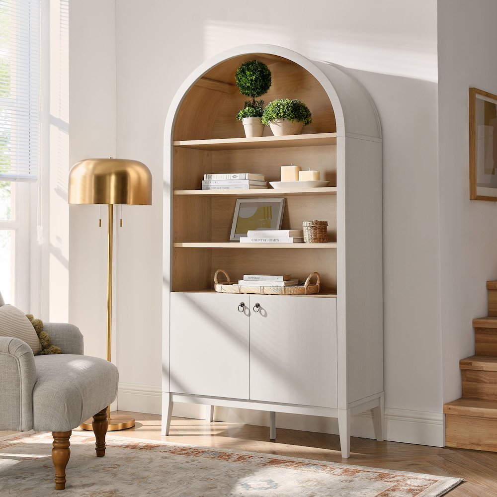 Nolan 74" Tall Wide Arched Storage Display Cabinet Bookshelf