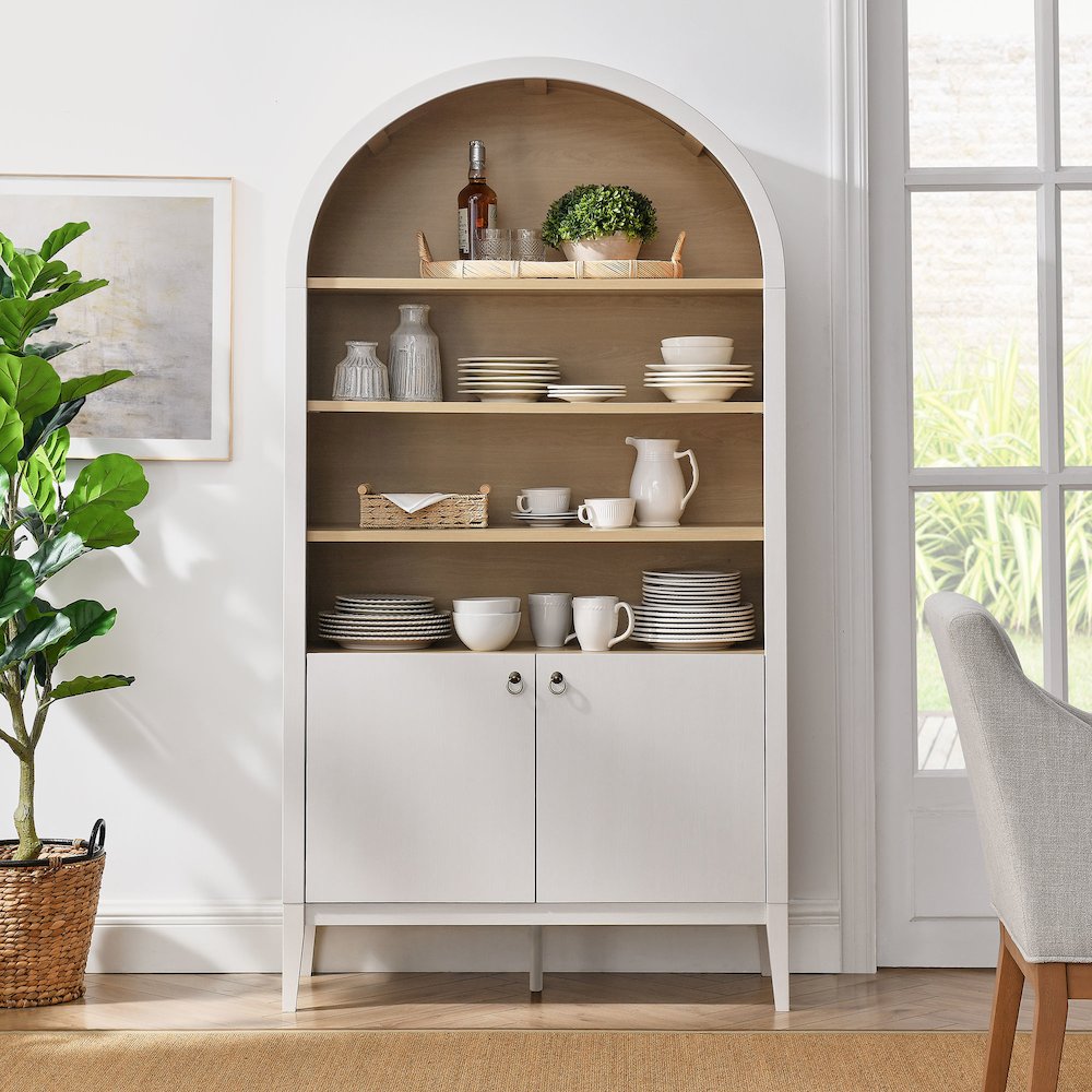 Nolan 74" Tall Wide Arched Storage Display Cabinet Bookshelf