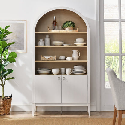 Nolan 74" Tall Wide Arched Storage Display Cabinet Bookshelf