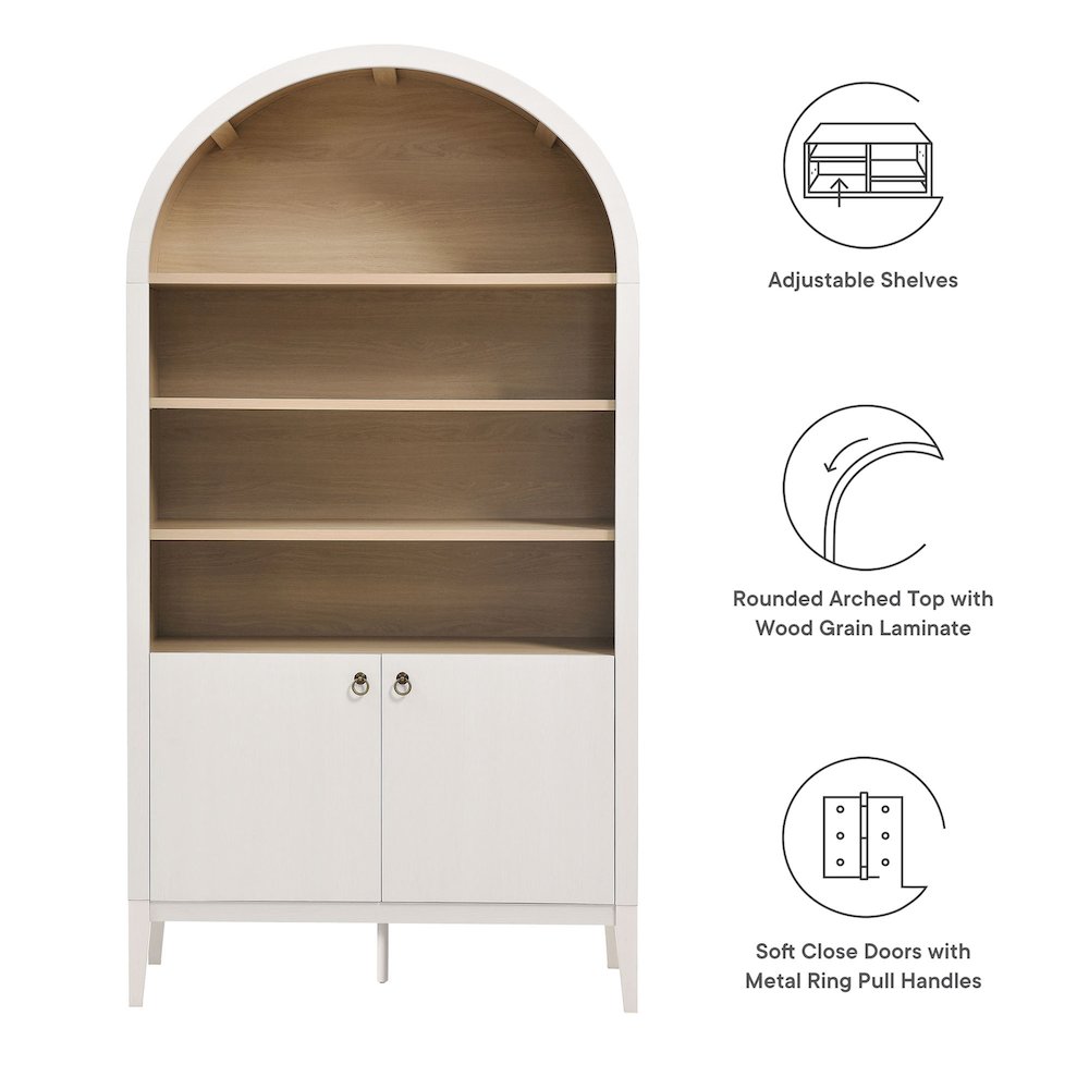 Nolan 74" Tall Wide Arched Storage Display Cabinet Bookshelf
