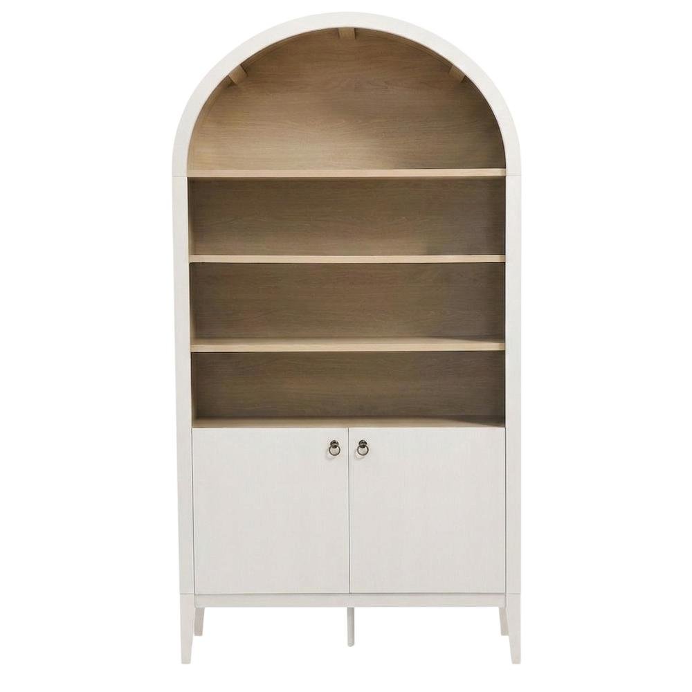 Wooden Tall Arched Bookcase Display Cabinet with Storage, Ivory Oak