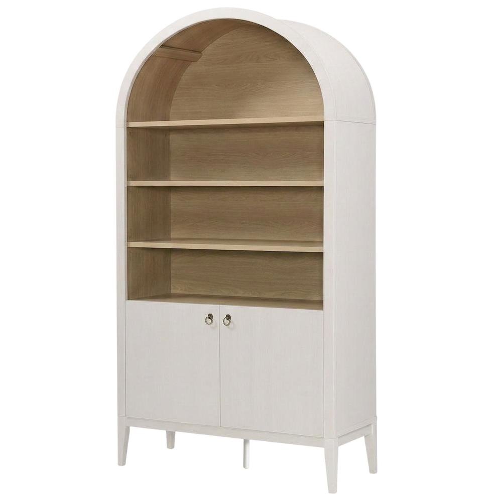 Wooden Tall Arched Bookcase Display Cabinet with Storage, Ivory Oak