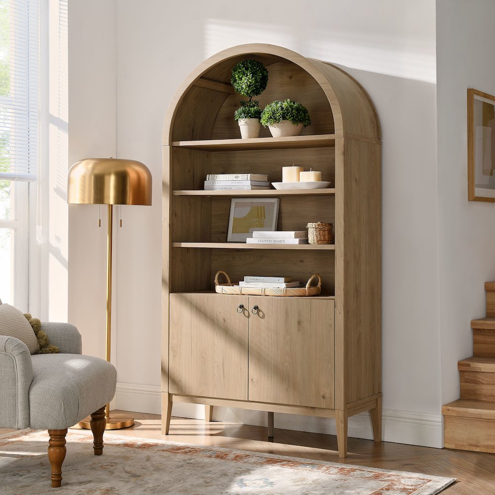 Nolan 74" Tall Wide Arched Storage Display Cabinet Bookshelf