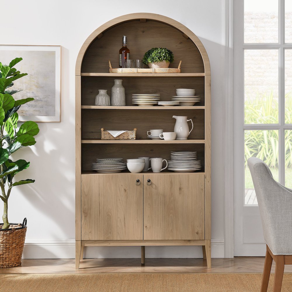 Nolan 74" Tall Wide Arched Storage Display Cabinet Bookshelf