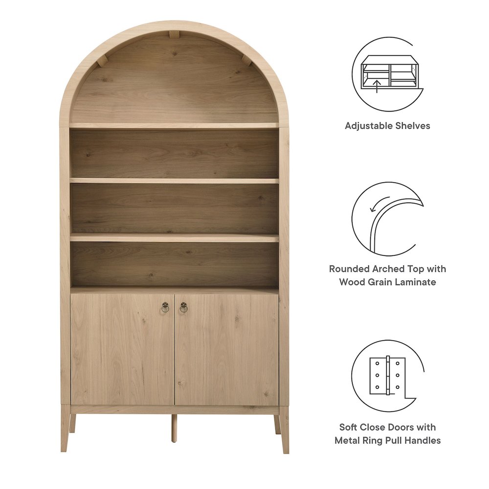 Nolan 74" Tall Wide Arched Storage Display Cabinet Bookshelf