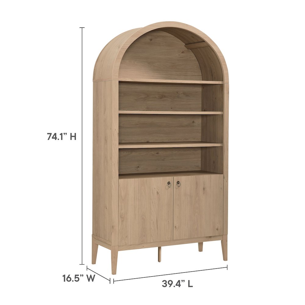 Nolan 74" Tall Wide Arched Storage Display Cabinet Bookshelf