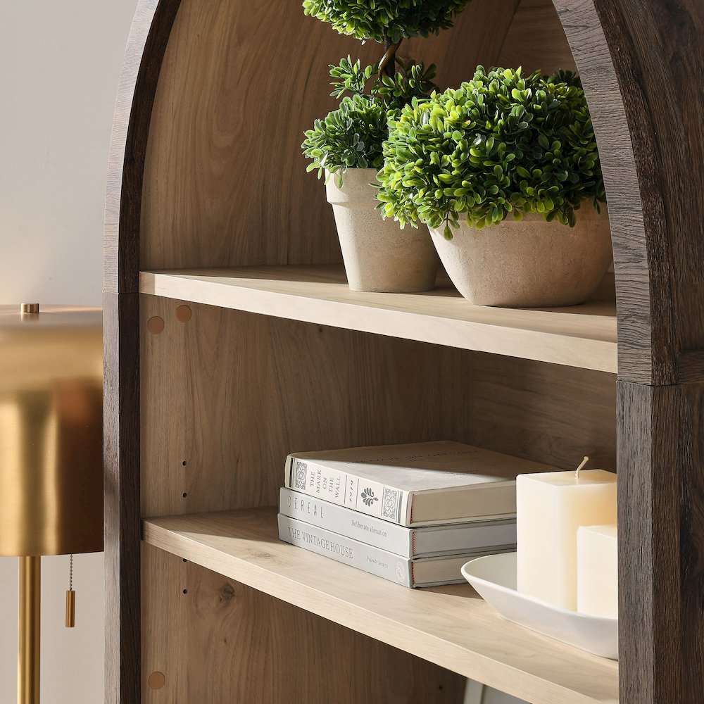 Nolan 74" Tall Wide Arched Storage Display Cabinet Bookshelf